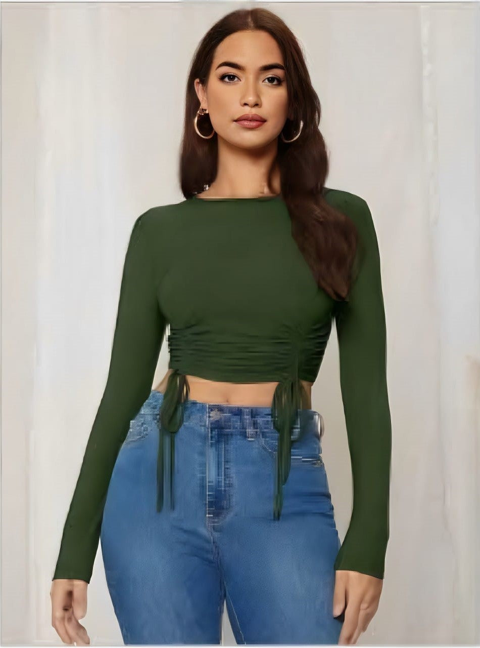 Ruched Sapphire Green Crop Top