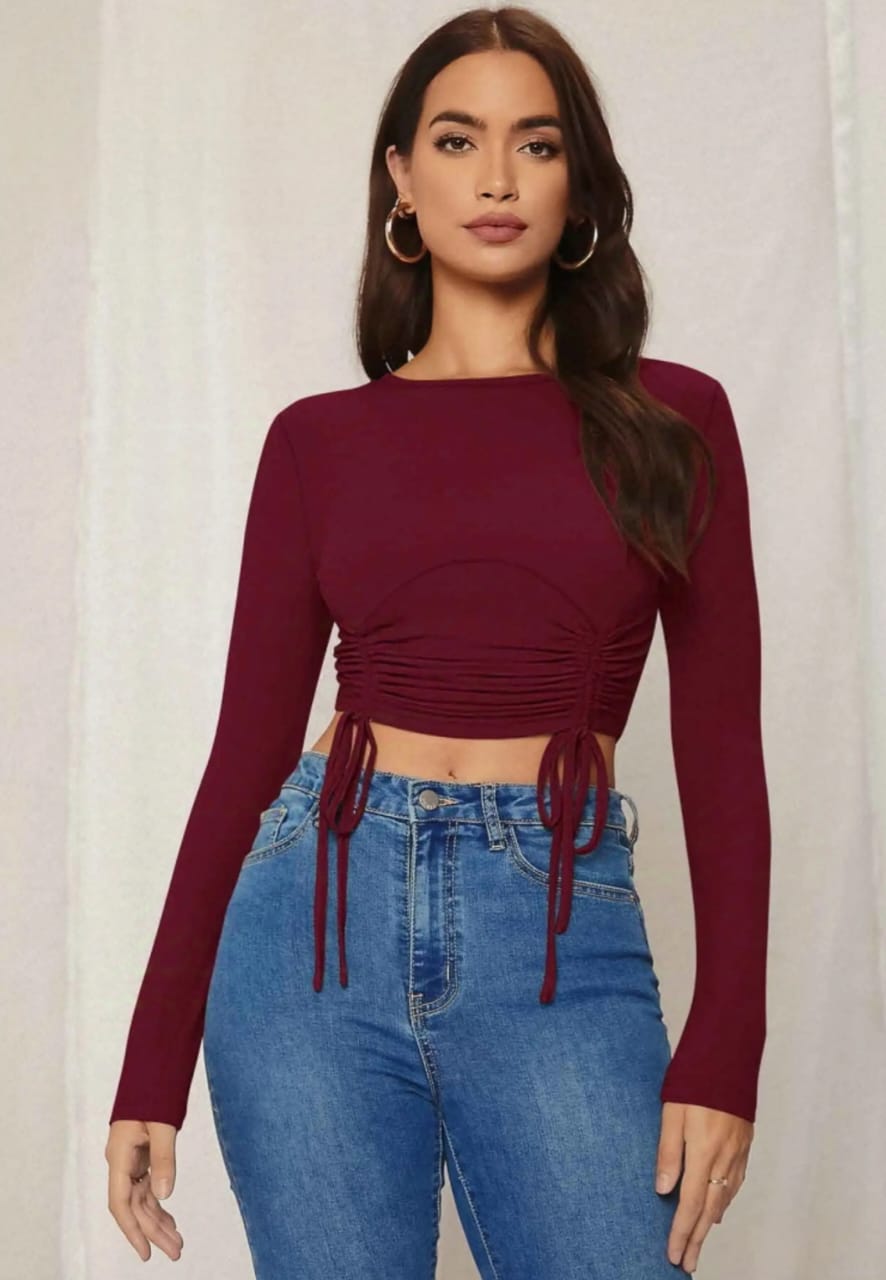 Ruched Maroon Crop Top