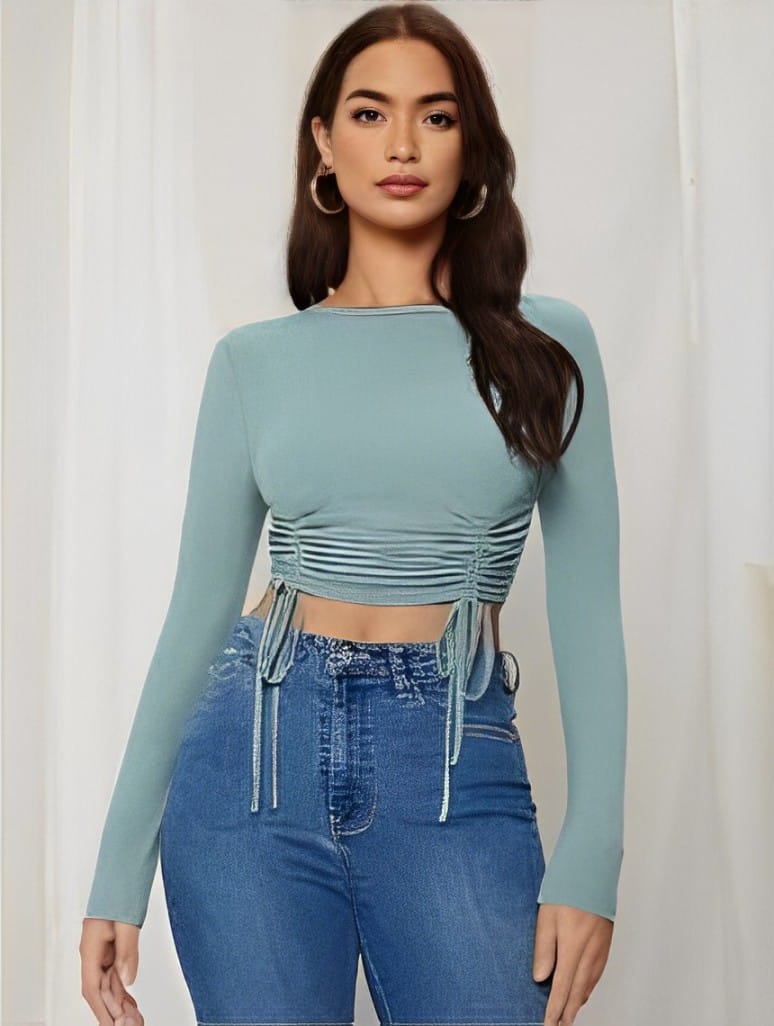Ruched Sage Green Crop Top