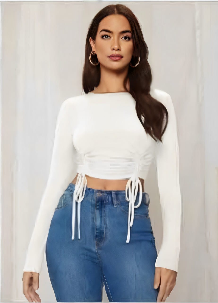Ruched White Crop Top
