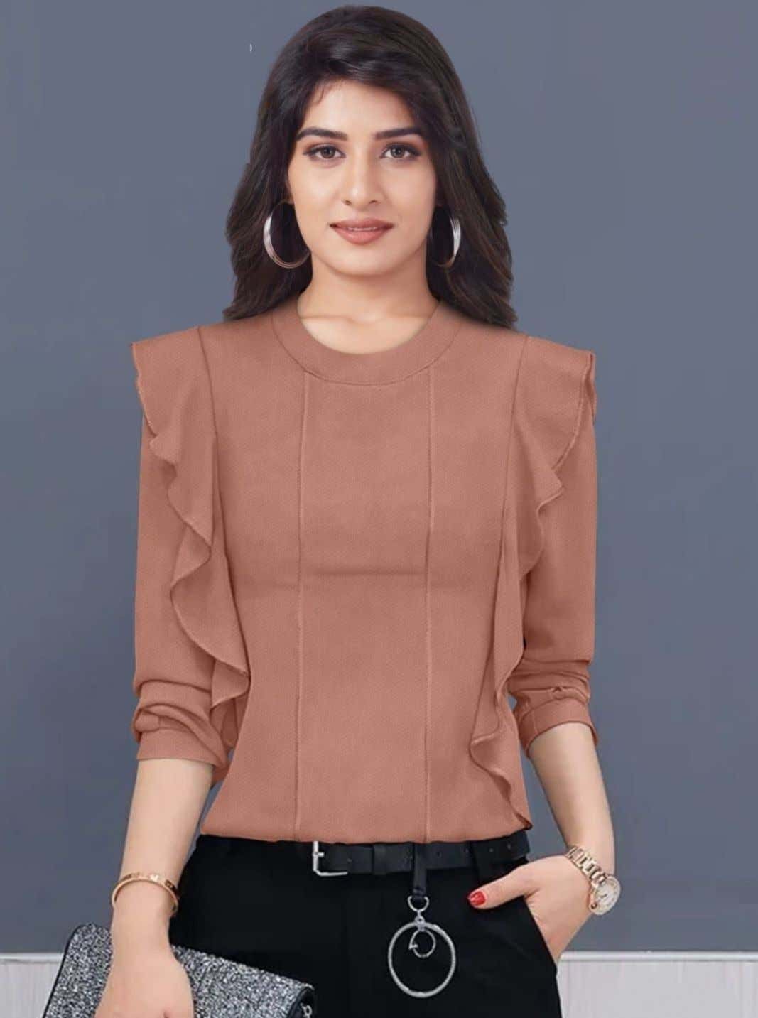 Fancy Light Brown Georgette Stylish Western Top